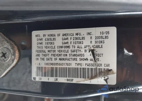 2006 Honda Accord 3.0 Ex z USA, uszkodzony, nr VIN 1HGCM66856A017401